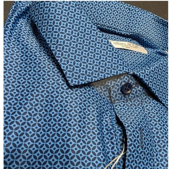 Collars & Co Mens Blue Mosaic Featherweight Relaxed Dress Collar Flex Polo 2XL - Picture 9 of 9